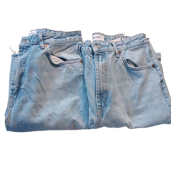 Zara Denim - Zara Wide Leg Raw Hem Crossover Baggy Light Wash Relaxed Jeans Lot‎ Size 10